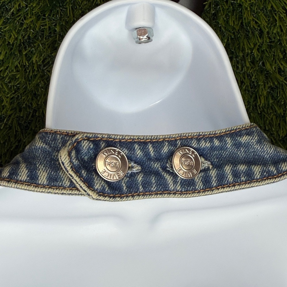 SOLD OUT! REVICE Upper East Side Denim Blue Carrie Vest Halter Crop Top Large - Picture 5 of 9